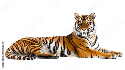 Tiger lying down isolated on white