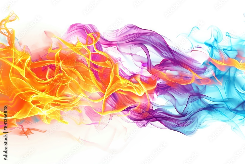Multi-colored fire trail on solid white background, intense glow, detailed flames, close-up view, high resolution, dynamic movement, vibrant and striking colors Multi-colored fire trail on solid white background, intense glow, detailed flames, close-up view, high resolution, dynamic movement, vibrant and striking colors