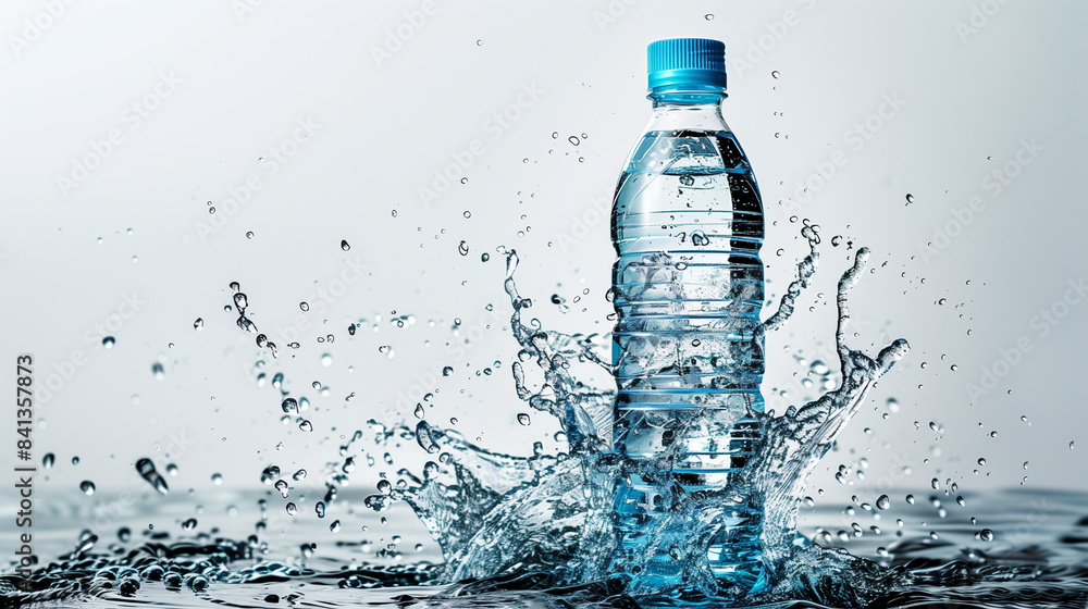 Mockup of a sports water bottle with dynamic splash effect Mockup of a sports water bottle with dynamic splash effect