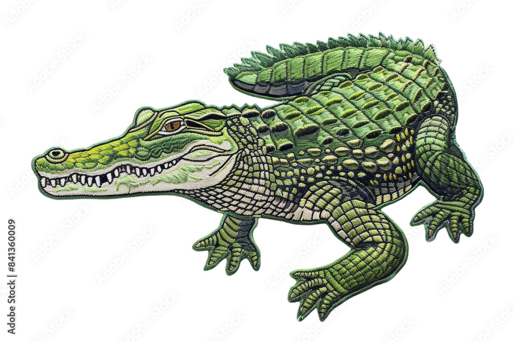 Obraz premium Detailed Crocodile Embroidery Patch Wildlife, Green, Textured, Sew-On, Decorative