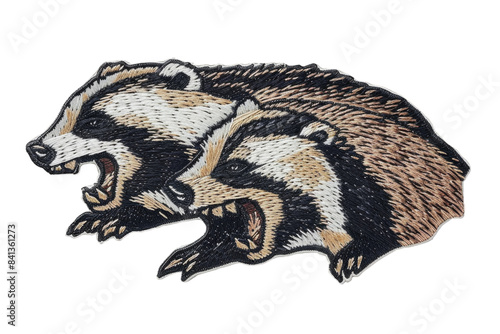 Embroidered Patch of Two Ferocious Badgers - Textile Art and Wildlife Themed Badge photo