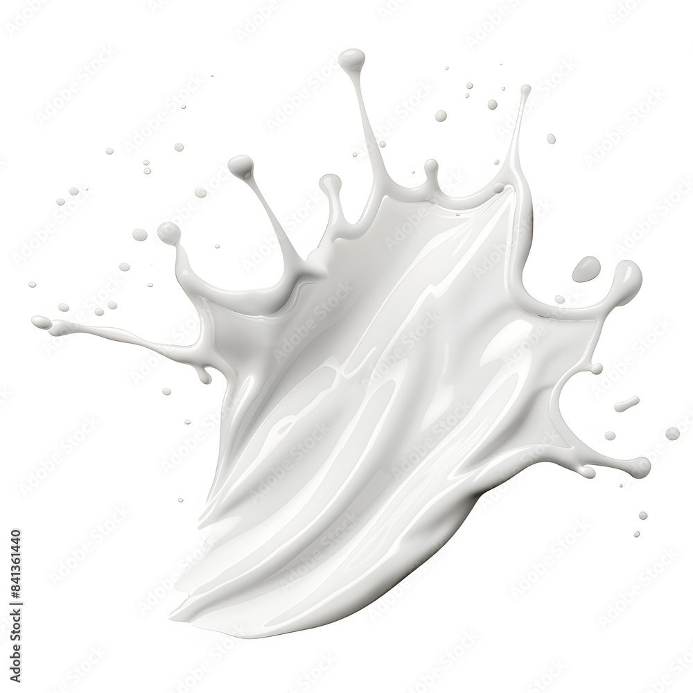White milk or cream wave splash with splatters and drops isolated on white background White milk or cream wave splash with splatters and drops isolated on white background