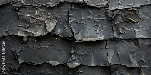 Dark textured cracked surface with peeling layers, showcasing a rugged and weathered look that conveys an atmosphere of decay and industrial wear..