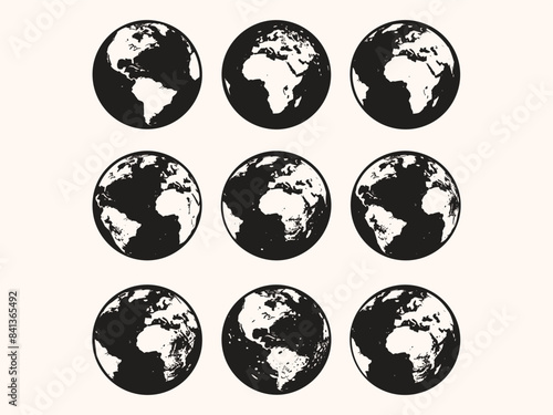 Set of collection Round Earth Globe Silhouette World Map Icons