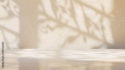 Abstract beige studio background for product presentation. Empty room with shadows and lights.