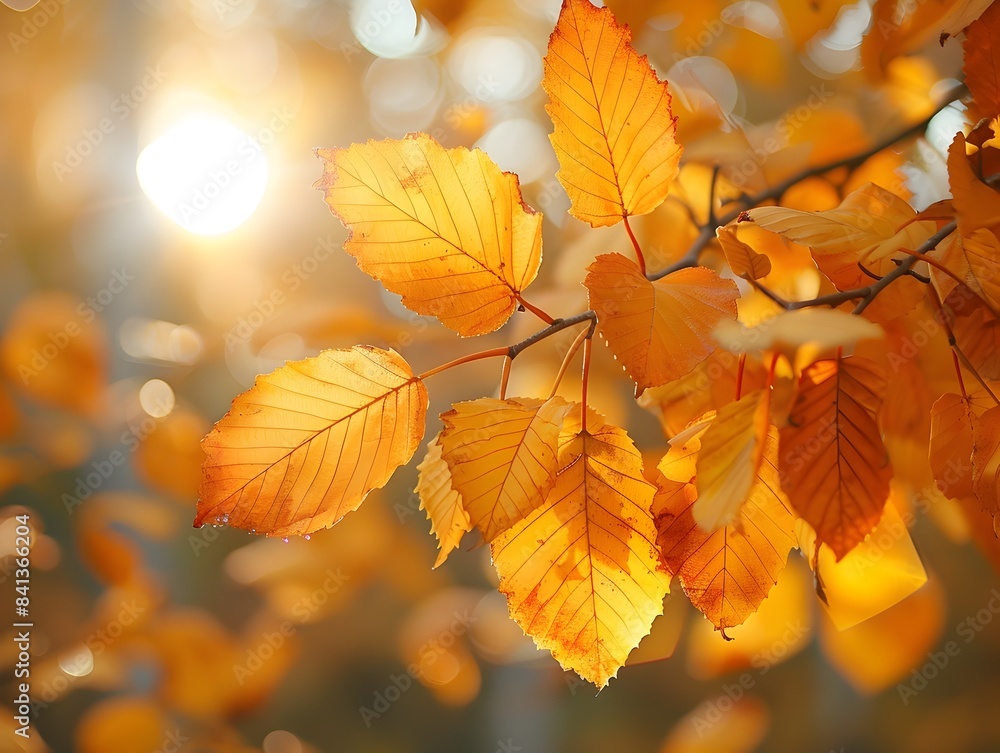 Warm Autumn Glow in Tranquil Forest Landscape with Sunlit Golden Leaves Warm Autumn Glow in Tranquil Forest Landscape with Sunlit Golden Leaves