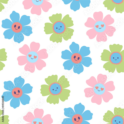 Seamless pattern with cute simple flowers. Vector graphics.