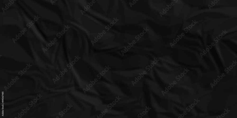 Fototapeta premium Abstract dark black wave paper crumpled texture. black fabric textured crumpled paper background. panorama black paper texture background, crumpled pattern texture background.