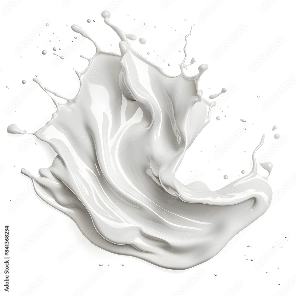 White milk or cream wave splash with splatters and drops isolated on white background White milk or cream wave splash with splatters and drops isolated on white background
