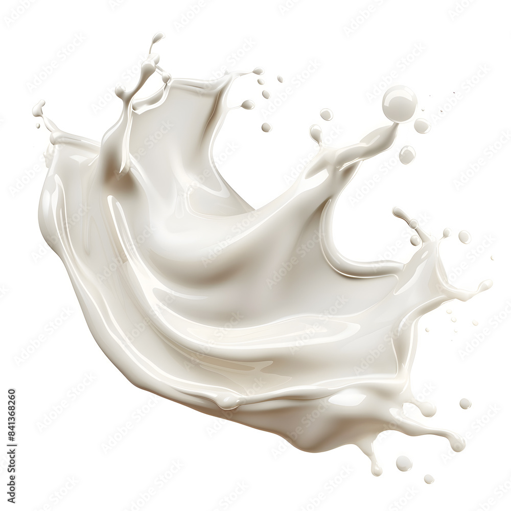 White milk or cream wave splash with splatters and drops isolated on white background White milk or cream wave splash with splatters and drops isolated on white background