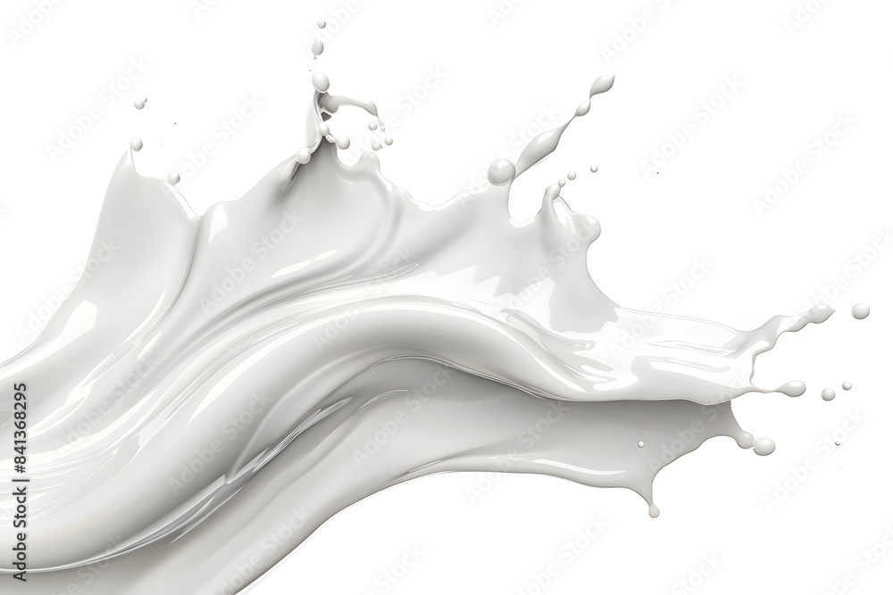 White milk or cream wave splash with splatters and drops isolated on white background White milk or cream wave splash with splatters and drops isolated on white background