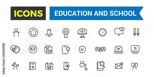 Education and back to school icons set. Outline icons pack. Editable vector icon and illustration.