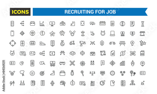 Recruiting for job icon set. Outline icons pack. Editable vector icon and illustration.