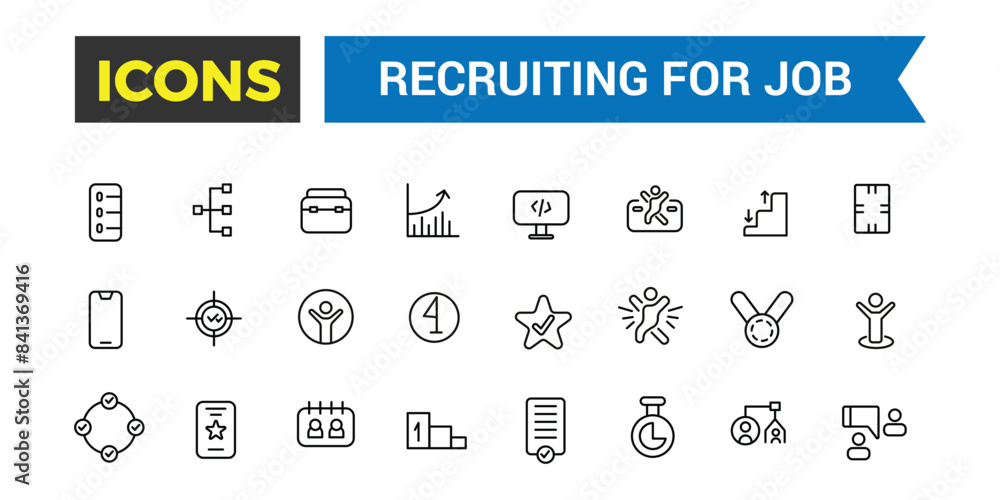 Recruiting for job icon set. Outline icons pack. Editable vector icon and illustration. Recruiting for job icon set. Outline icons pack. Editable vector icon and illustration.