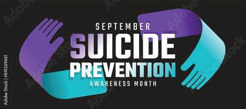 Suicide prevention awareness month - Teal purple hands curve tab sign hold text on black background vector design