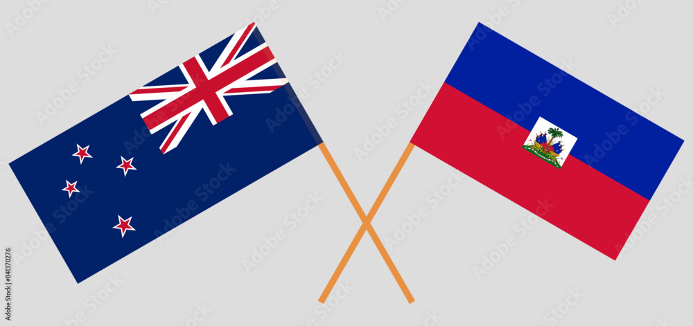 Crossed flags of New Zealand and Haiti. Official colors. Correct proportion Crossed flags of New Zealand and Haiti. Official colors. Correct proportion
