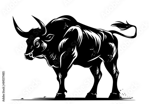 Black silhouette of bull on white background. Astrological Taurus zodiac sign. Vector illustration