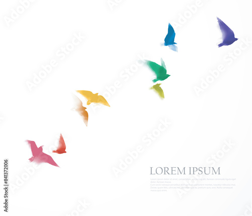 Rainbow birds in sumi-e style on a white background. Symbol of  LGBTQ pride © elinacious