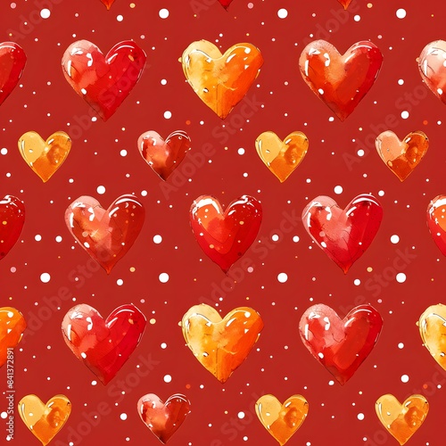 A red background with many hearts of different sizes and colors. The hearts are scattered all over the background, creating a sense of warmth and love