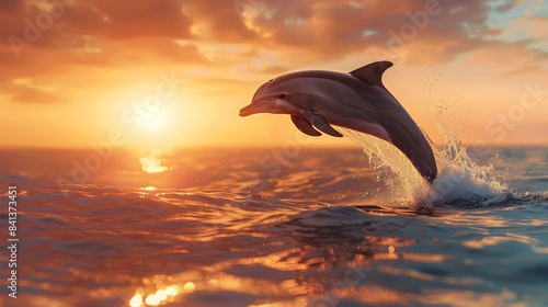 Graceful Dolphin Leaping Out of Vibrant Sunset Ocean Waters