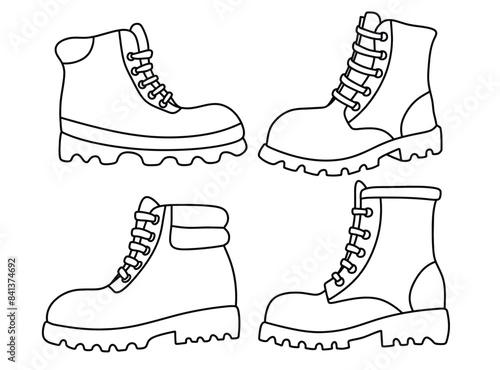 Hiking shoes doodle icon hand drawing set vector illustration.