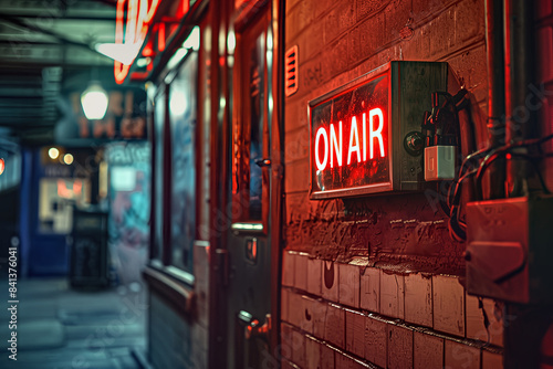 A Radio Station On Air Sign Illuminated in Studio