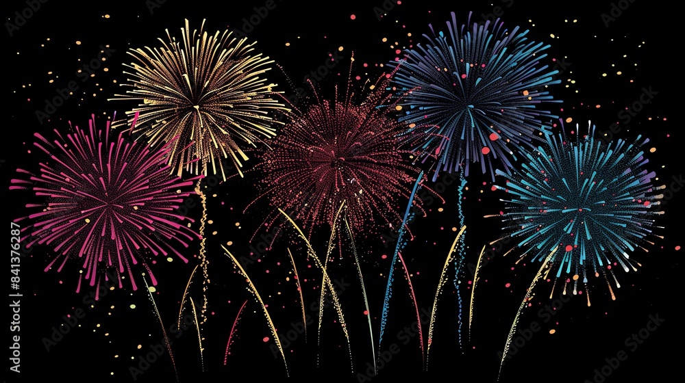 Fototapeta premium Colorful fireworks display lighting up the night sky, perfect for celebrating holidays, events, and special occasions with a festive atmosphere.