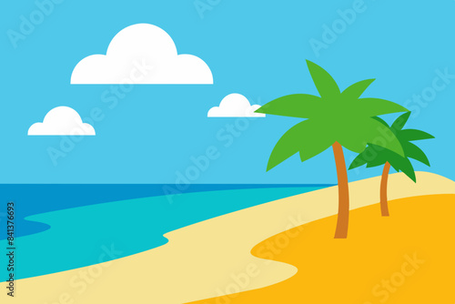 beach with palm tree vector illustration © Shiju Graphics