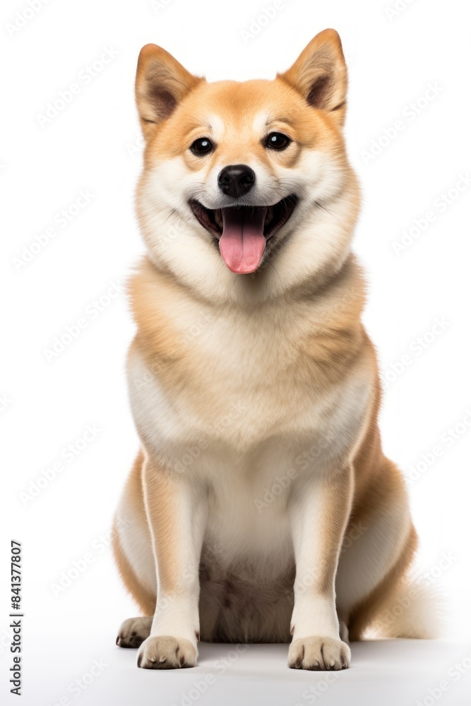 A dog sitting on white background looking at the camera. A dog sitting on white background looking at the camera.