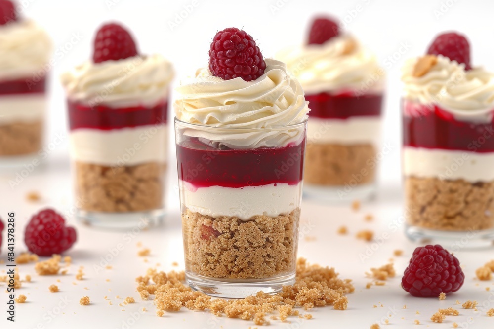 Raspberry cheesecake cups with granola, vibrant and delightful, perfect for dessert lovers, colorful dessert photography, sweet and elegant treat Raspberry cheesecake cups with granola, vibrant and delightful, perfect for dessert lovers, colorful dessert photography, sweet and elegant treat