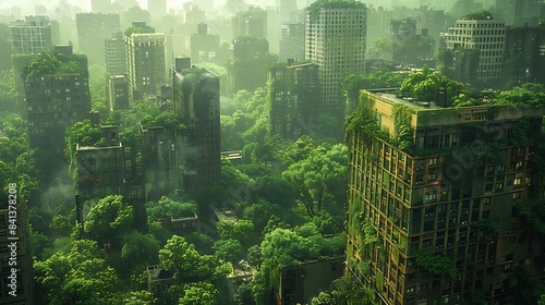   3D render of an abstract urban jungle with overgrown buildings --s 750 Image  3  BAN ME 