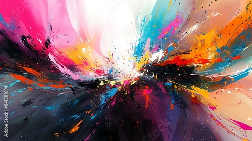  Energetic abstract painting with a burst of vibrant colors and a splash effect  perfect for backgrounds  creative projects