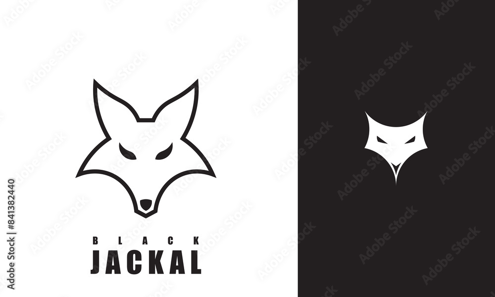 Obraz premium Jackal logo vector illustration design, Jackal head logo minimalist design, Silhouette Logo