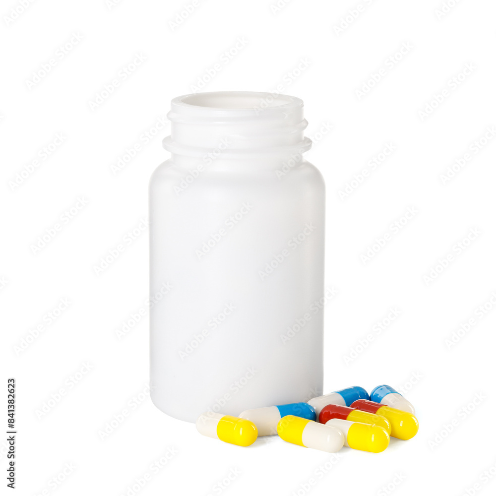 Antibiotic pills and bottle isolated on white Antibiotic pills and bottle isolated on white