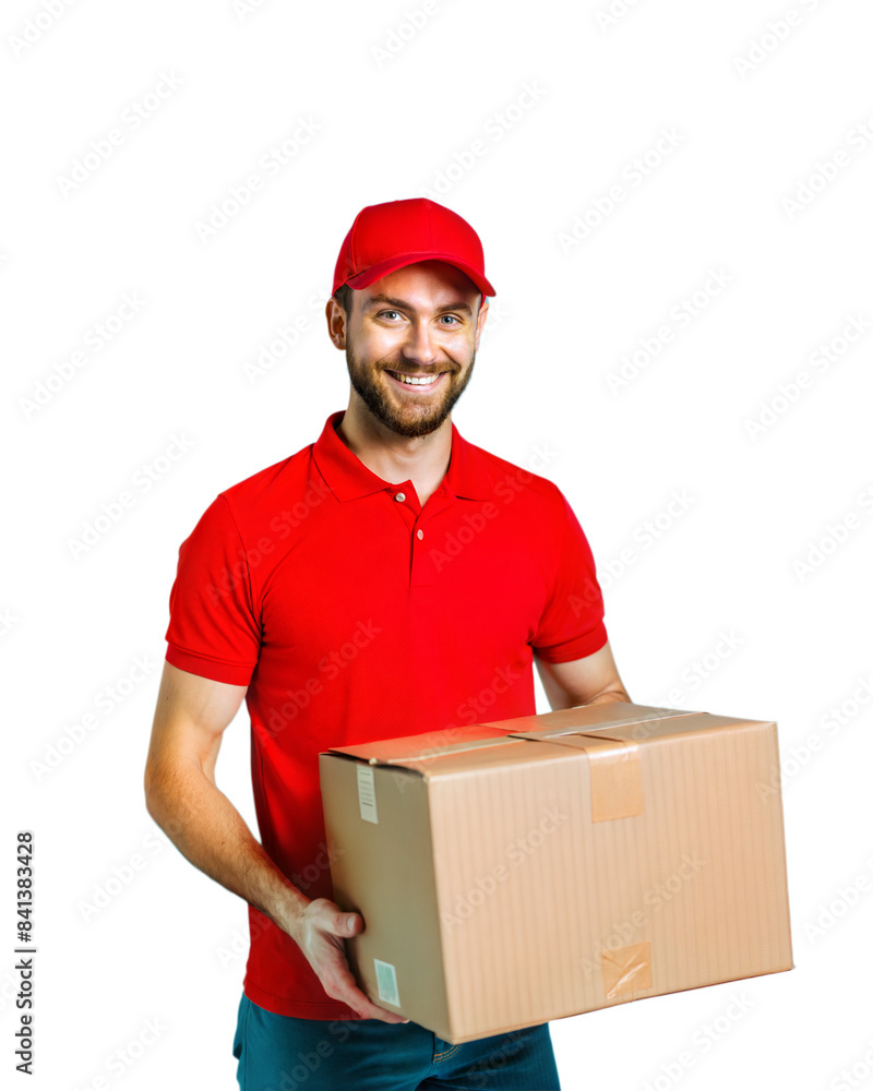 a delivery man lifting parcels box isolated on white background a delivery man lifting parcels box isolated on white background