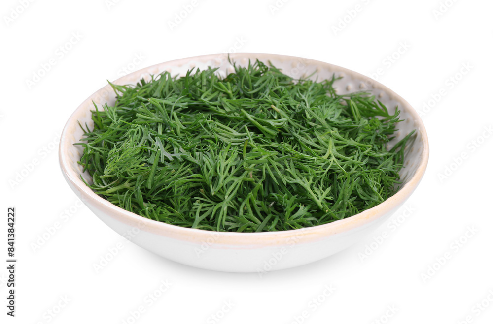 Fresh dill in bowl isolated on white Fresh dill in bowl isolated on white