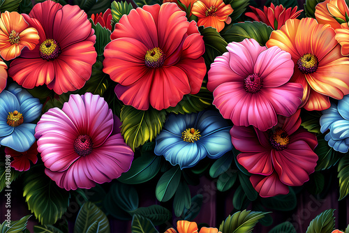 A colorful bouquet of flowers with a bright and cheerful mood. The flowers are arranged in a way that creates a sense of harmony and balance. The colors of the flowers are vibrant and eye-catching