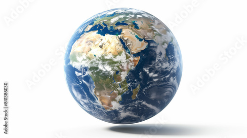Realistic Planet Earth 3D Render on White Background