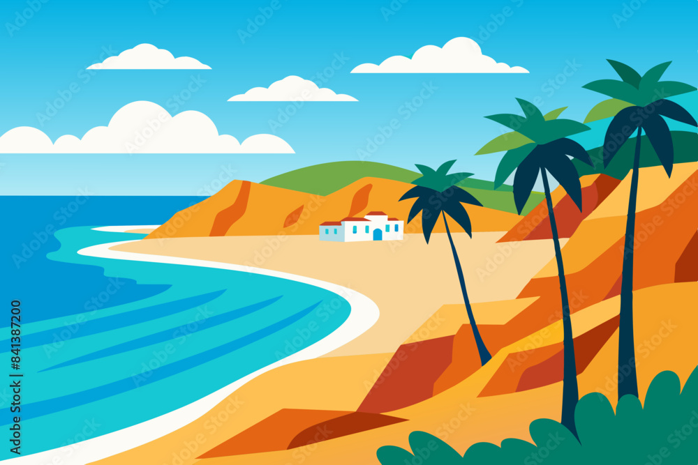 sea beach with palm tree vector illustration sea beach with palm tree vector illustration