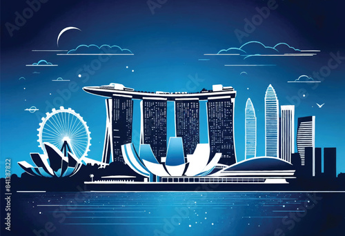 a vector design of singapore skyline with maarina bay sands in the background