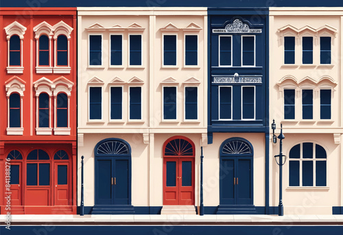 a row of colorful heritage shophouses with windows and doors in singapore