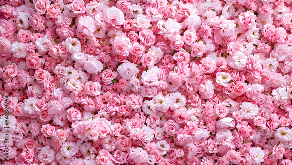 Fototapeta premium Pink roses background, in the style of 3D, pink color, soft light and shadow effect, high definition details, pink rose pattern wallpaper 