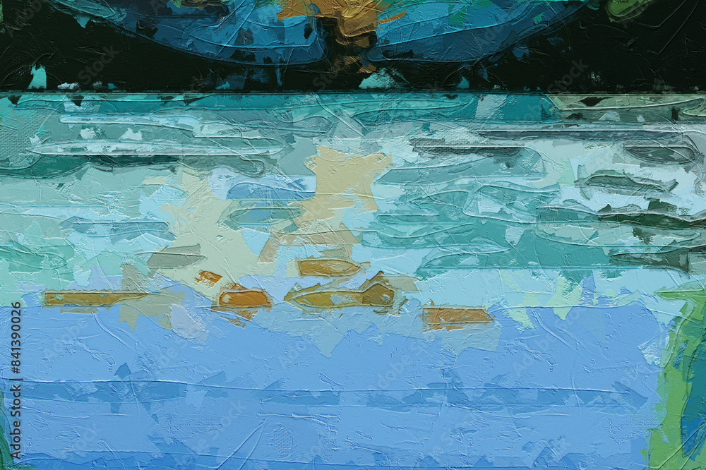 Fototapeta premium Oil paintings and various flowers, tigers, ponds, tropical leaves, marine creatures, and birds are beautiful