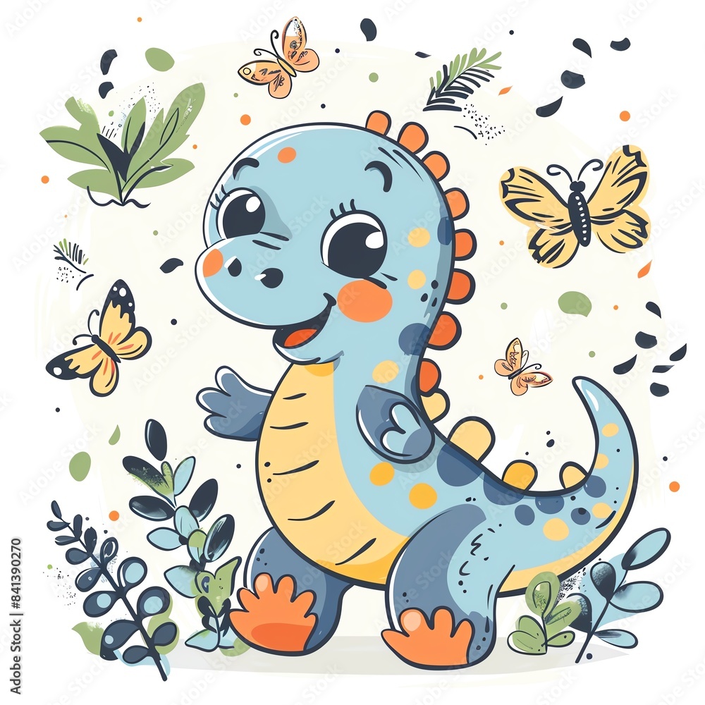 Fototapeta premium Dinosaur Chasing butterflies