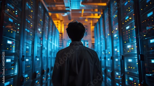An IT Professional Inside a Data Center