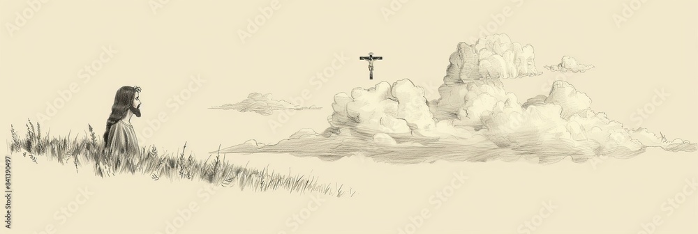 Naklejka premium Biblical Illustration of Worship in Nature, Emphasizing Jesus's Presence in Creation,Christian banner