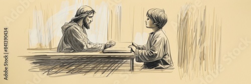 Biblical Illustration of Young Jesus Teaching in the Temple, Ideal for Banner,Christian banner
