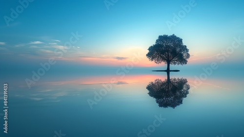 Trees growing in the middle of a lake with a clear sky.