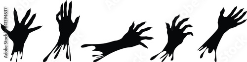 silhouette zombie hands, monster hands isolated on transparent background, vector design