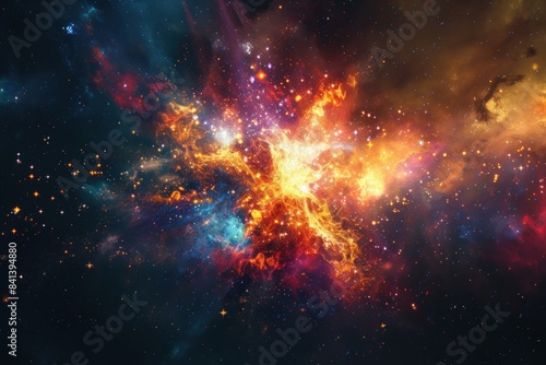 Magnificent Beginning universe explosion. Galaxy outer space catastrophic blowing burst. Generate ai